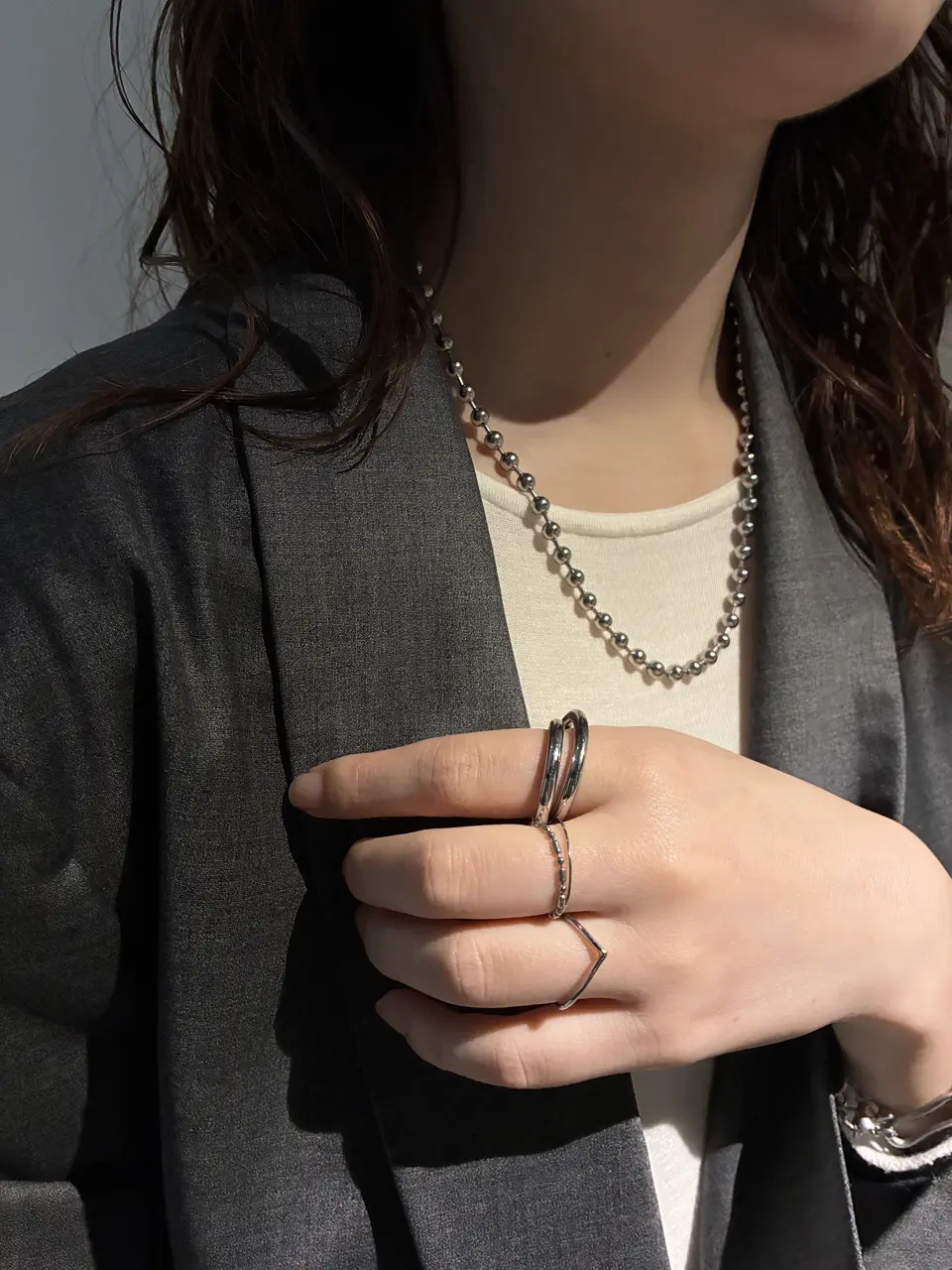 シルバー]アンサンブルドットネックレス