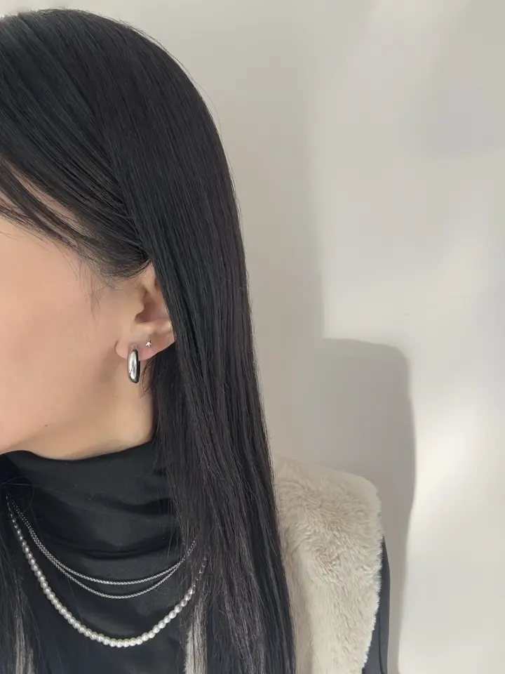 シルバー]ボリュームシィクフープピアス