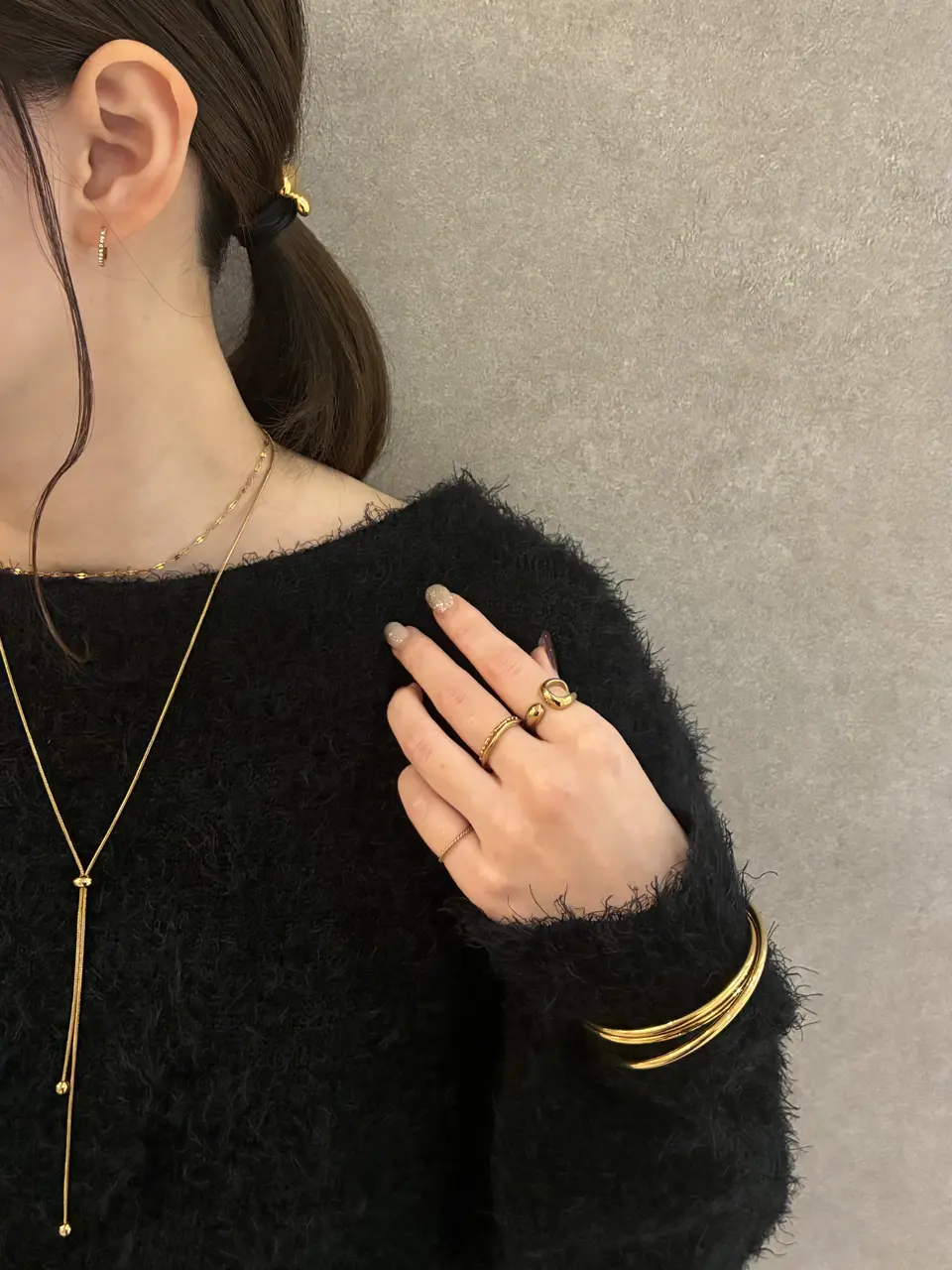 ゴールド]ジルコニアフープピアス