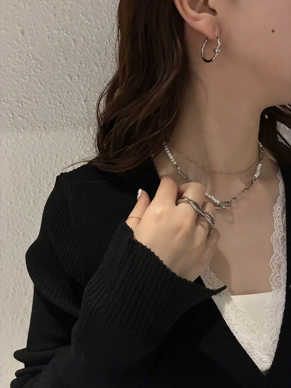 シルバー]デュアリティパールネックレス