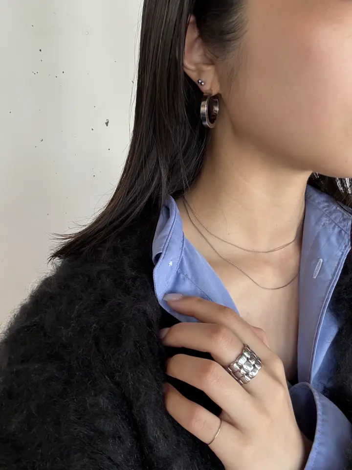 シルバー]インダストリアルサークルピアス