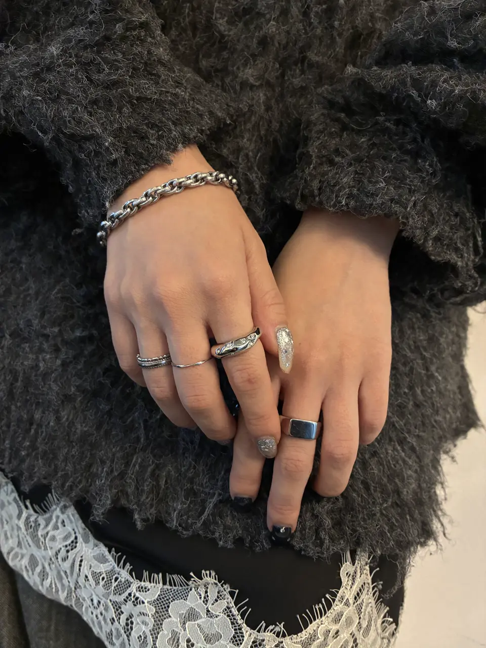 シルバー]ボリュームチェーンブレスレット