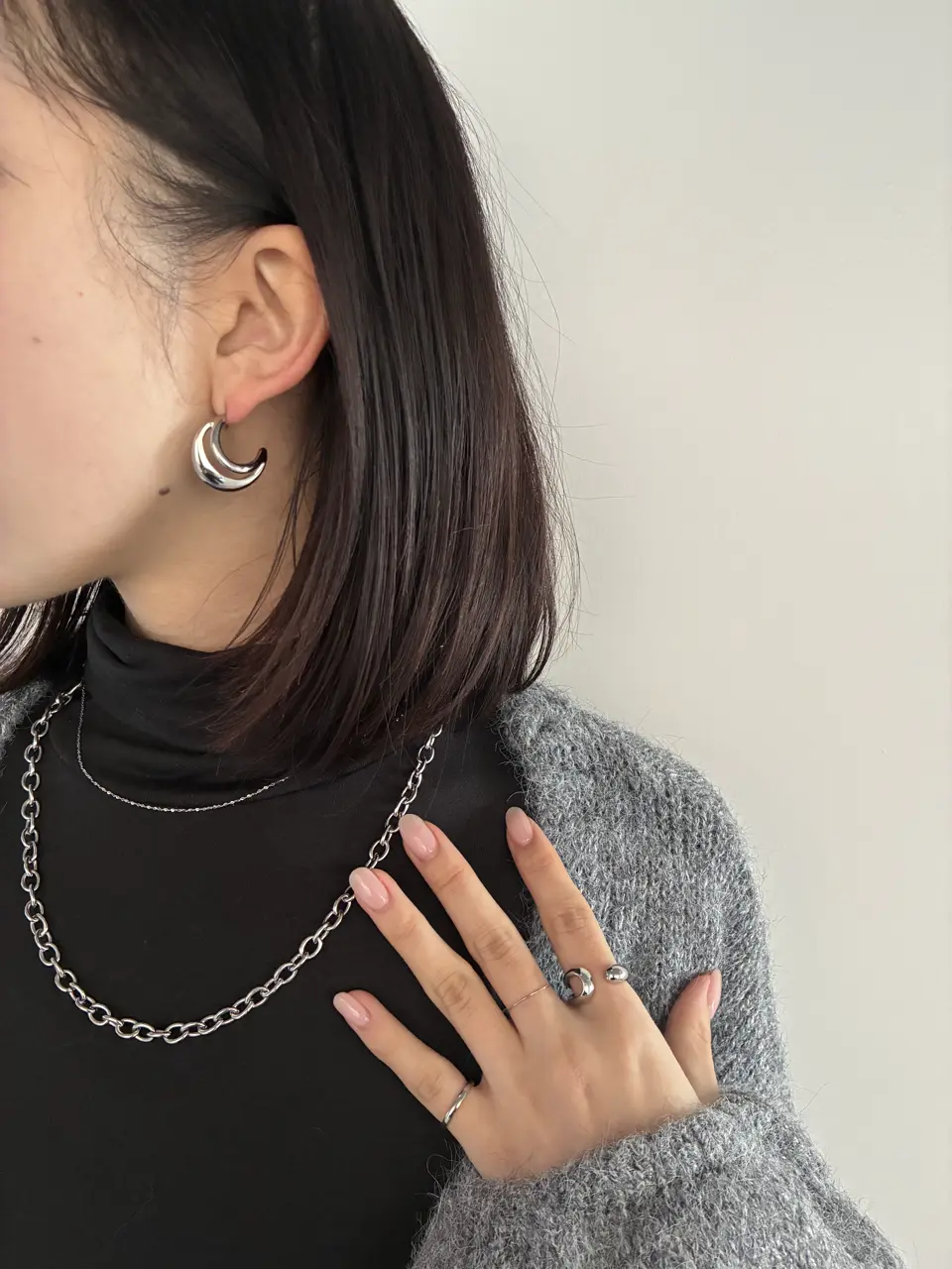 シルバー]ダブルフープピアス