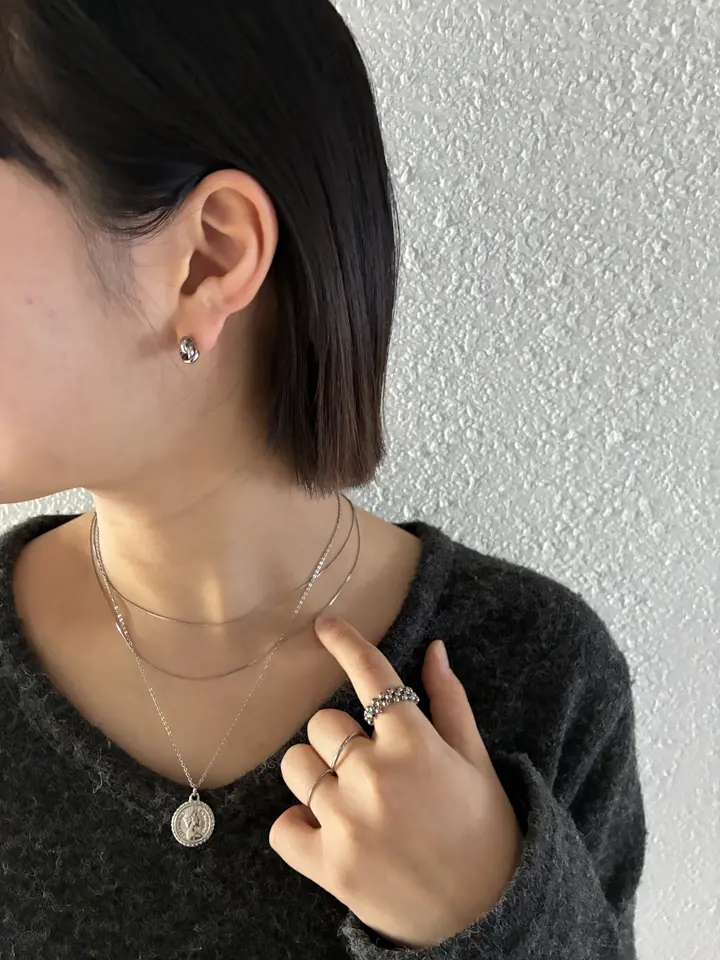 シルバー]トリプルリングピアス