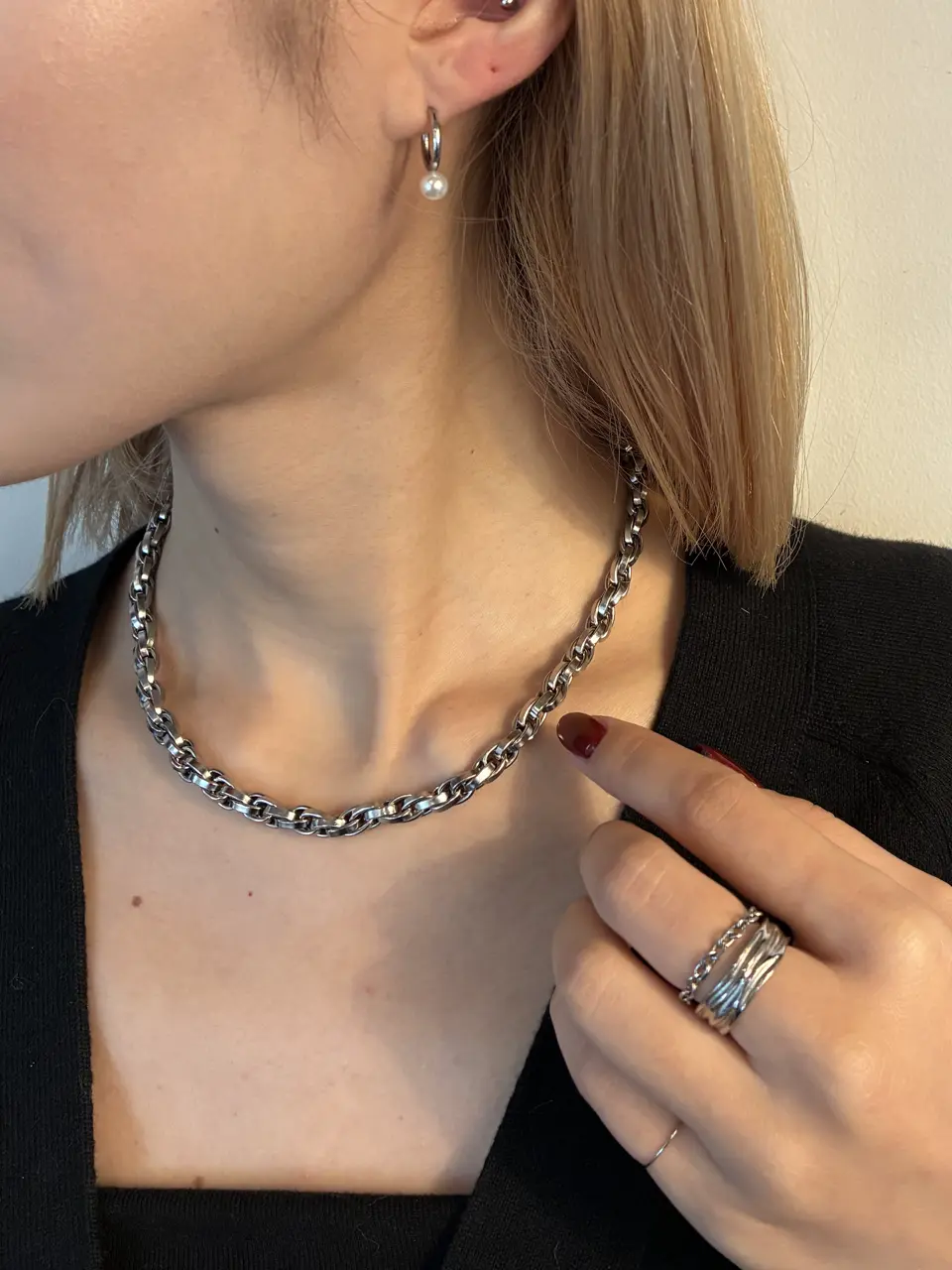 シルバー]パールループピアス