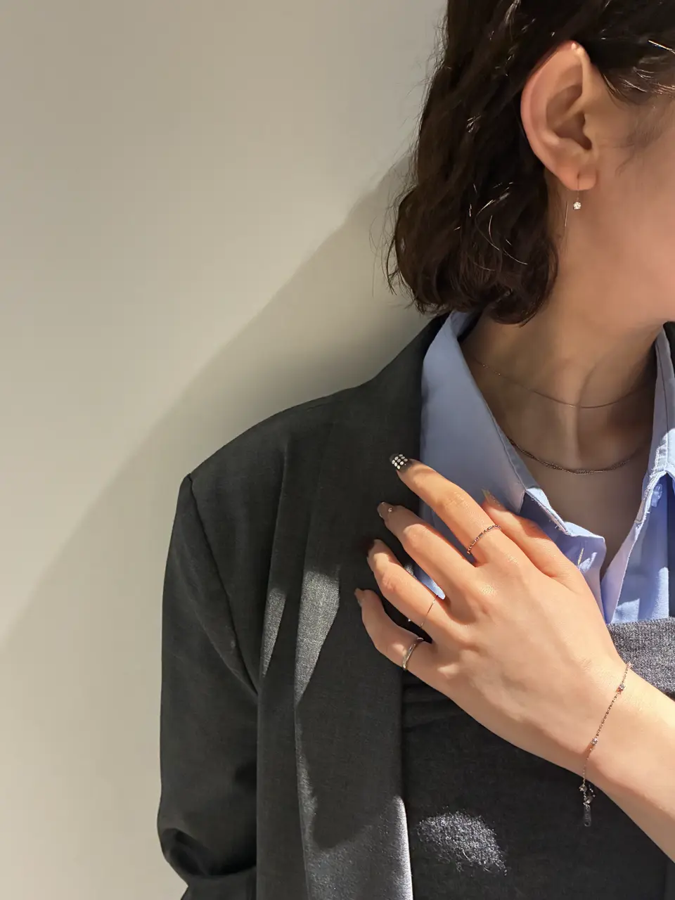 シルバー]チェーンドロップジルコニアピアス