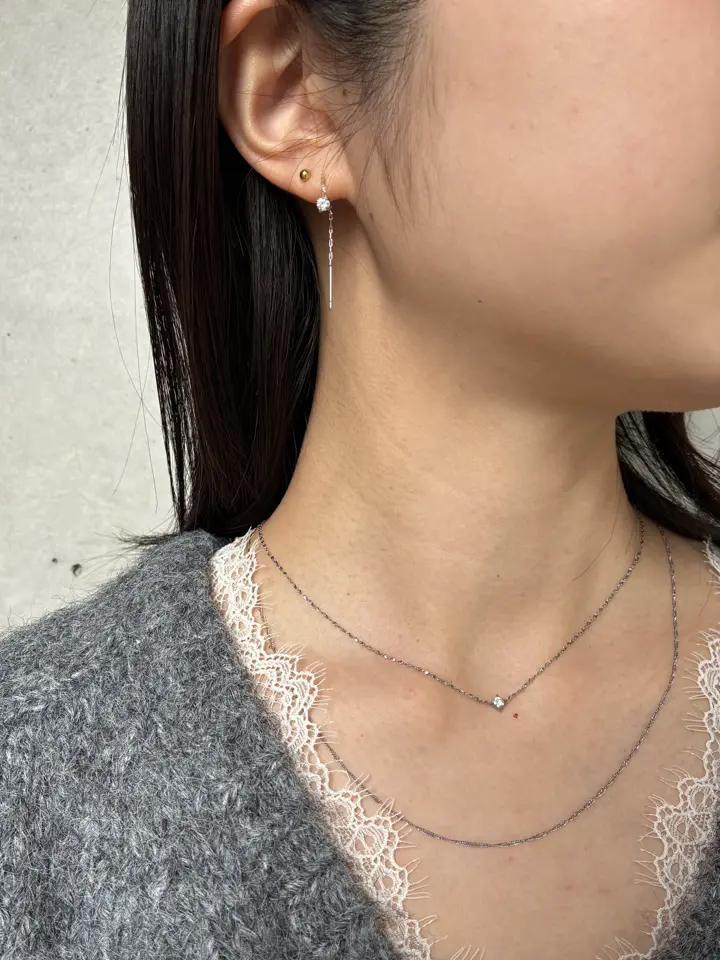 プラチナネックレスチェーン　シルバージルコニアネックレスチャーム シルバー]ソロジルコニアチェーンネックレス