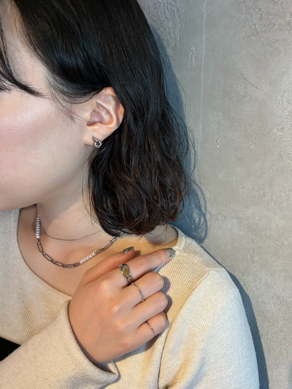 シルバー]トリプルリングピアス