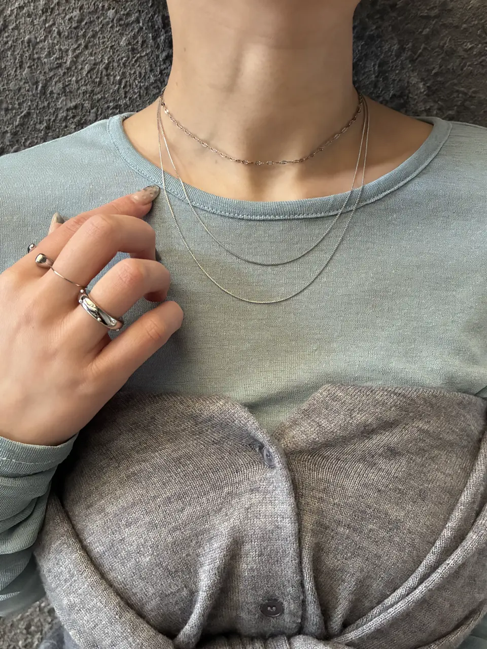 シルバー]レイヤードネックレス