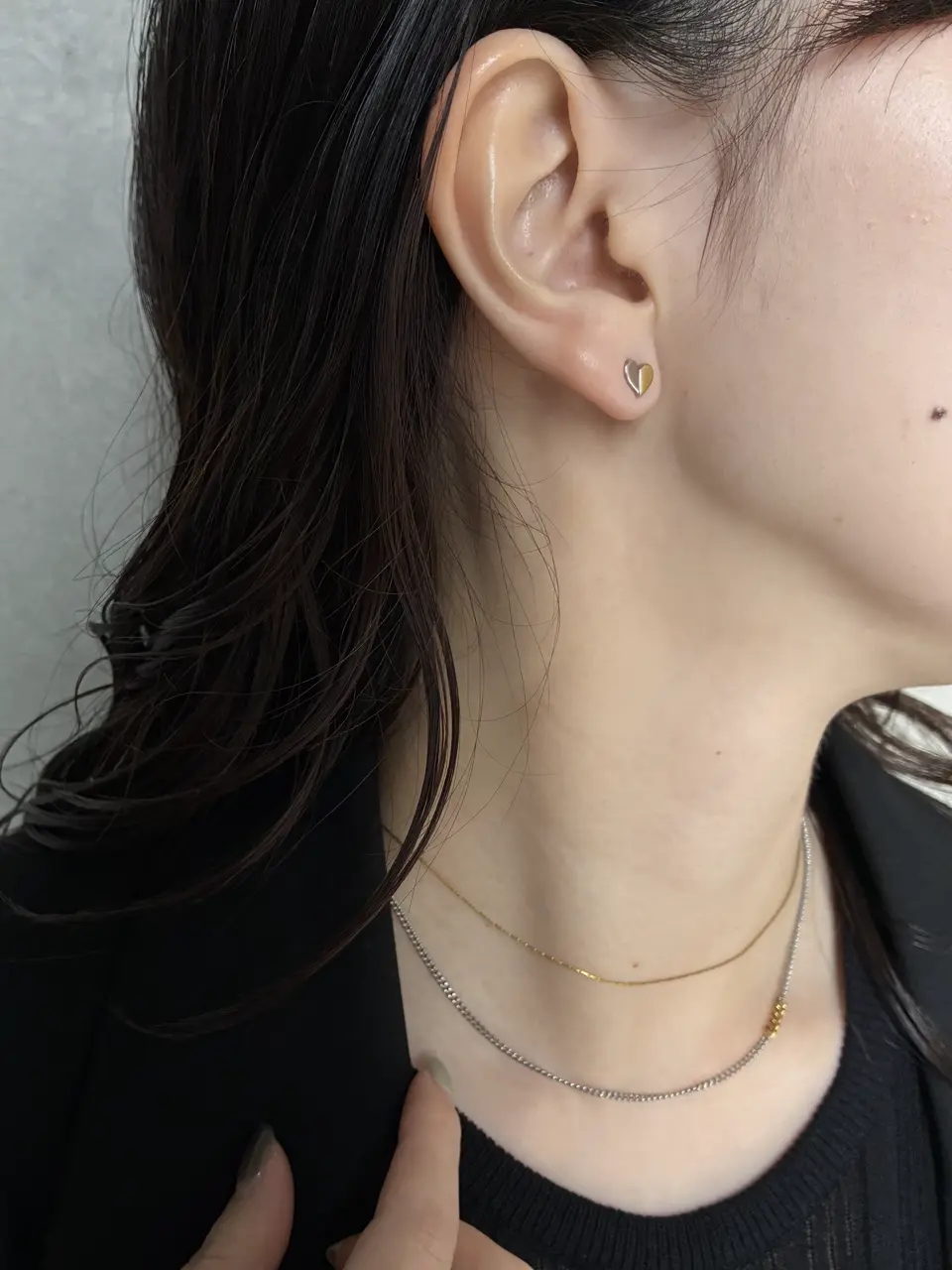 シルバー]ワンポイントミックスチェーンネックレス