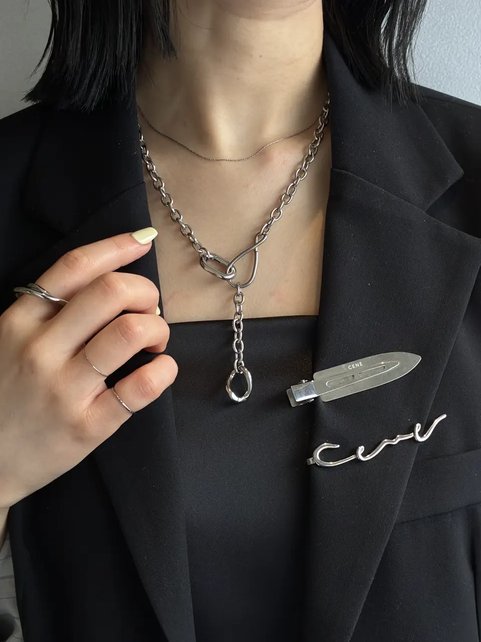 シルバー]ツイストスネークチェーンネックレス/34cm
