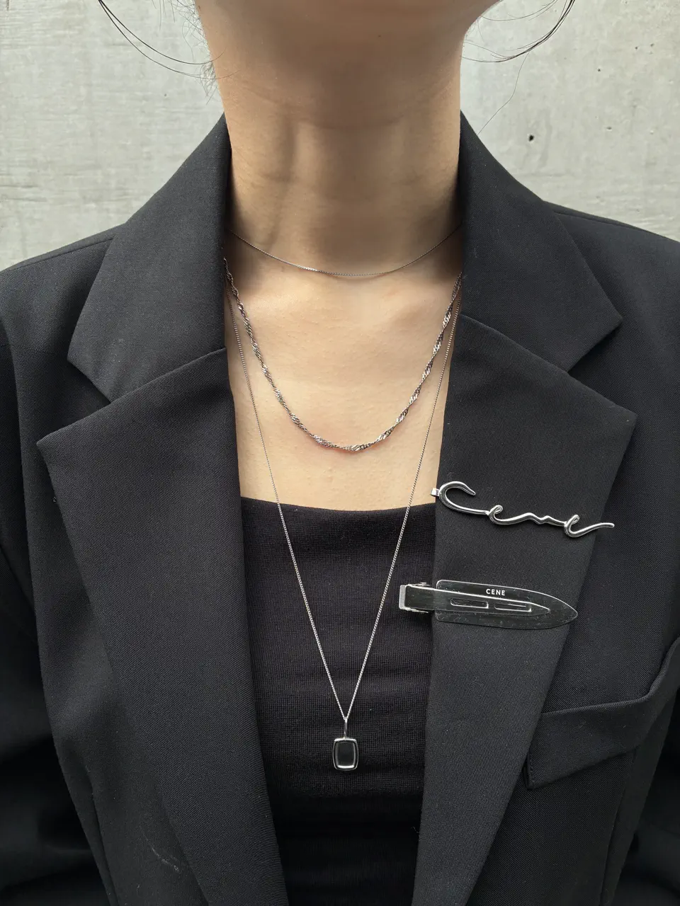 シルバー]ツイストスネークチェーンネックレス/34cm