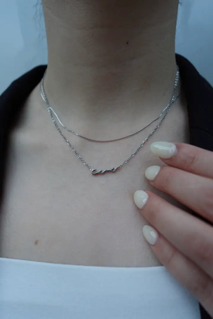 シルバー]ツイストスネークチェーンネックレス/34cm