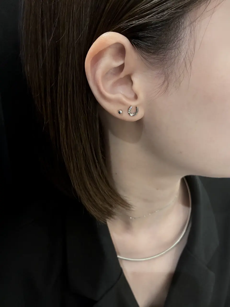 シルバー]ジルコニアホースシューピアス