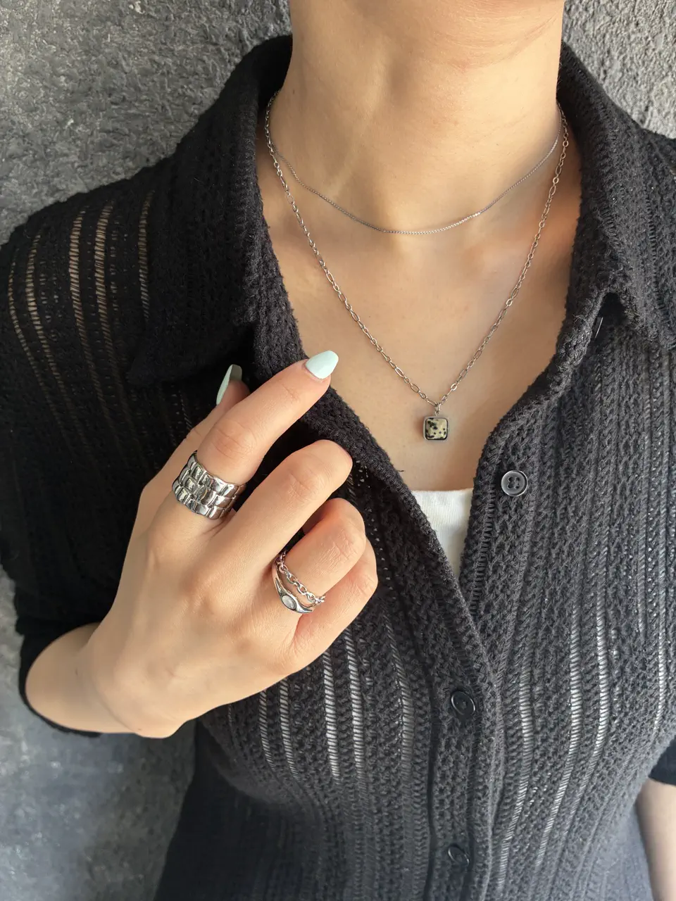 シルバー]ツイストスネークチェーンネックレス/34cm