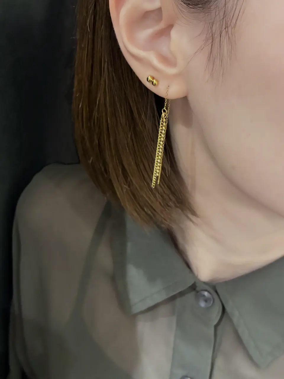 ゴールド]ミックスロングチェーンピアス