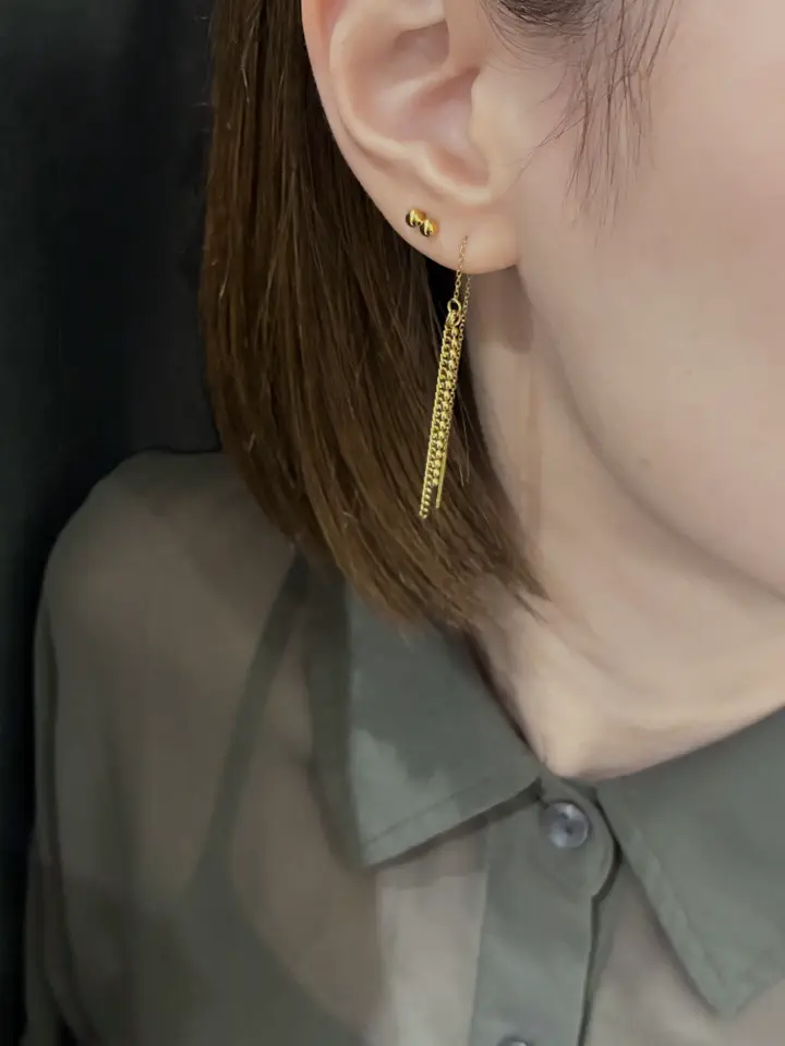 ゴールド]ミックスロングチェーンピアス