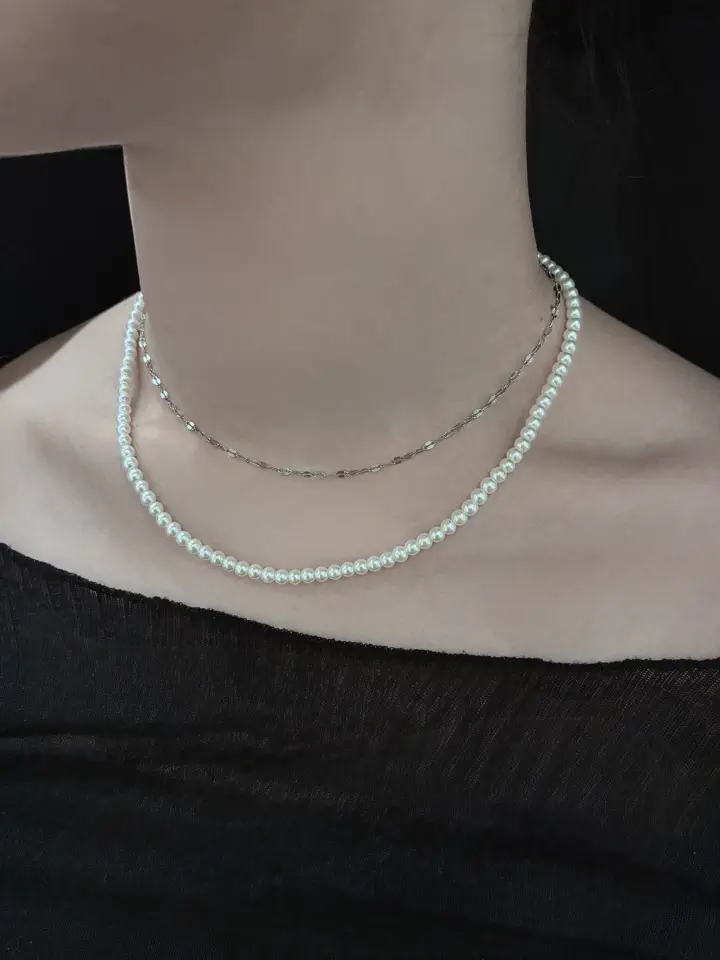 シルバー]ベーシックミディアムパールネックレス37cm