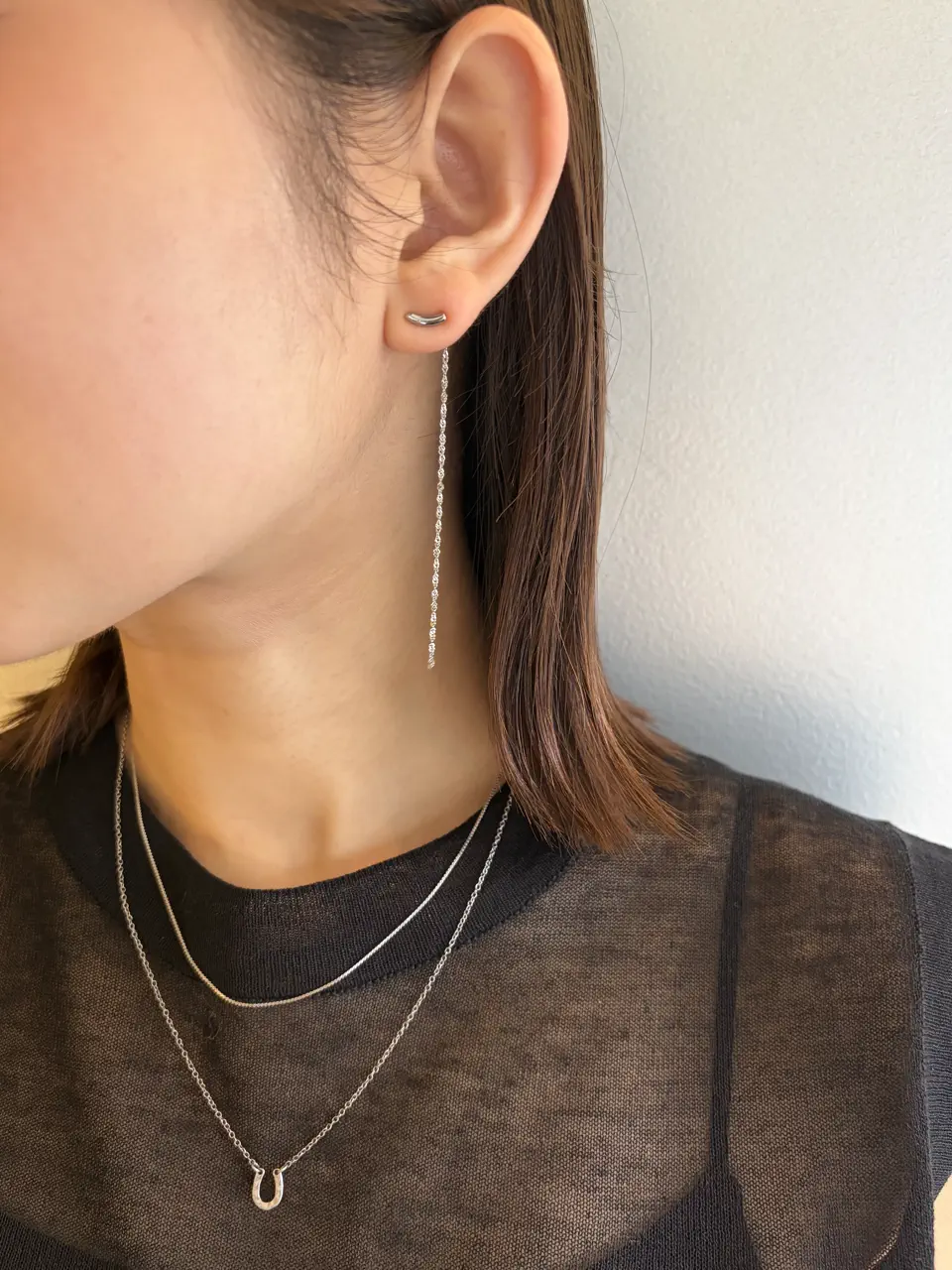 シルバー]ムーンライトチェーンピアス