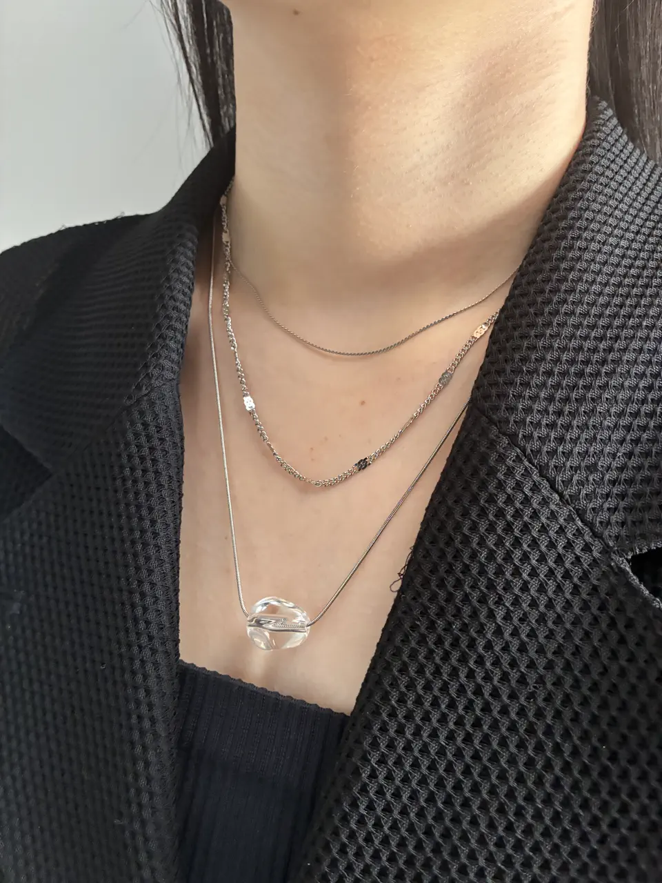 シルバー]ツイストスネークチェーンネックレス/34cm
