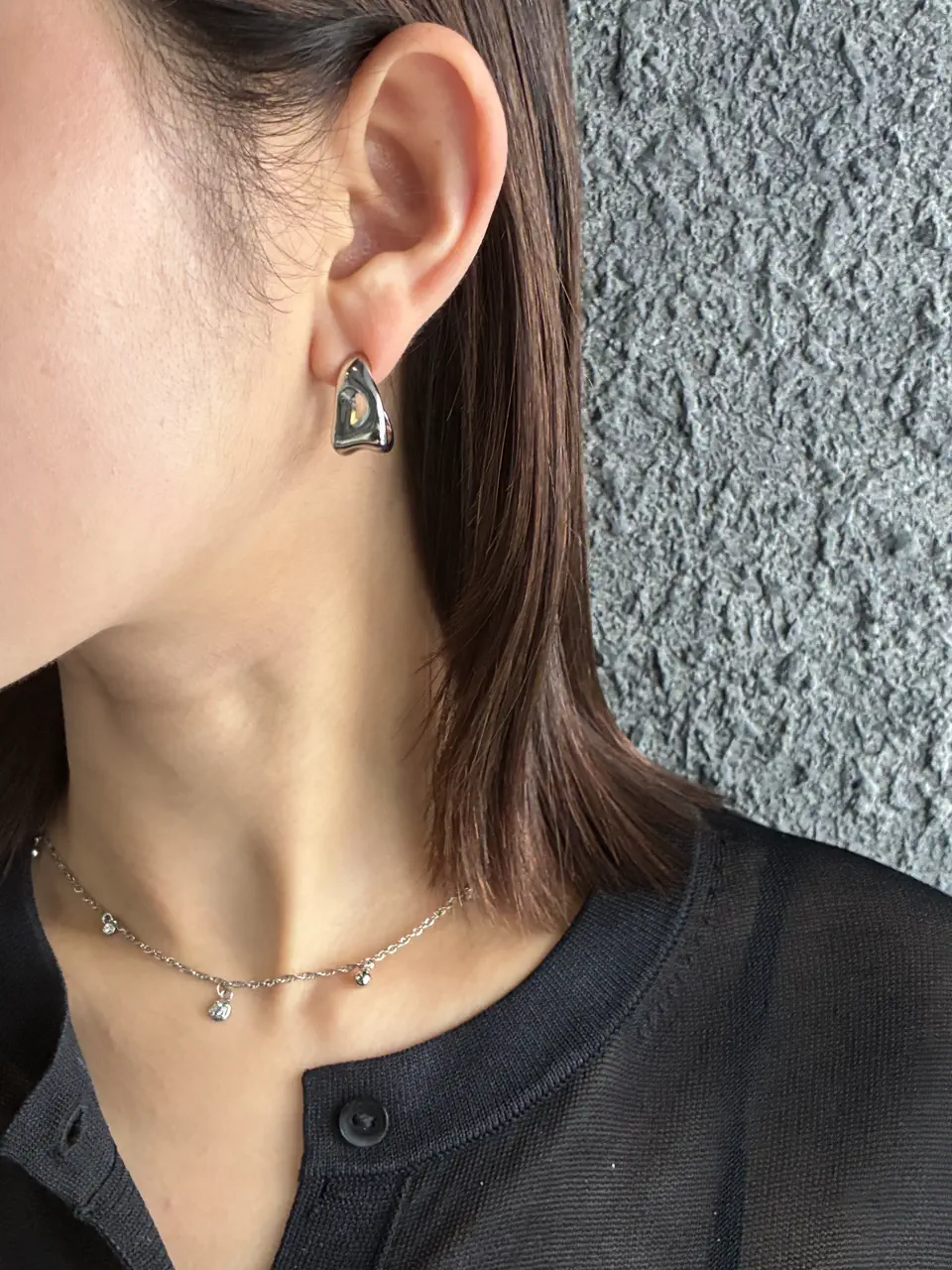 シルバー]ビートテクスチャーフープピアス