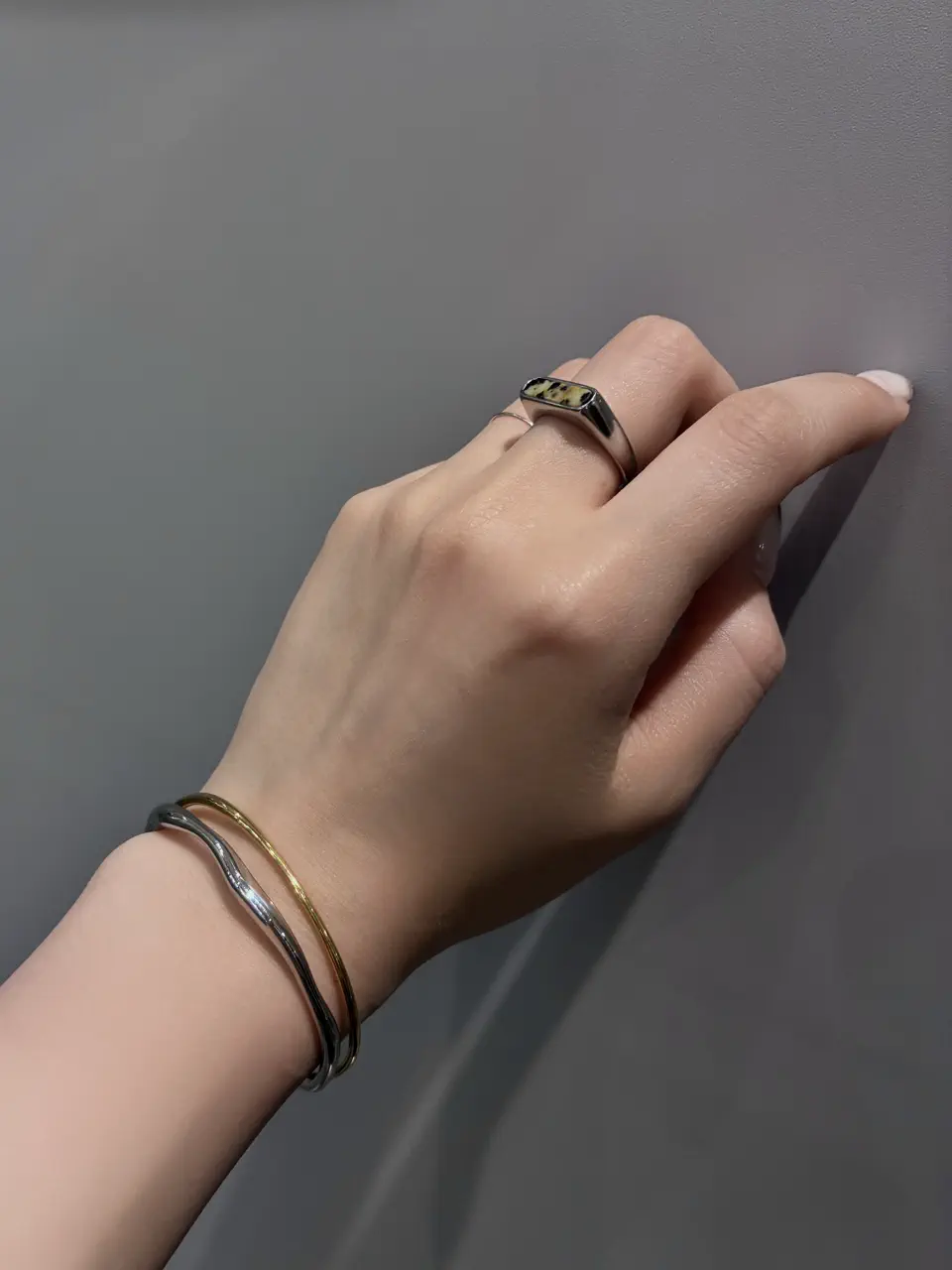 ミックス]スクエアストーンリング