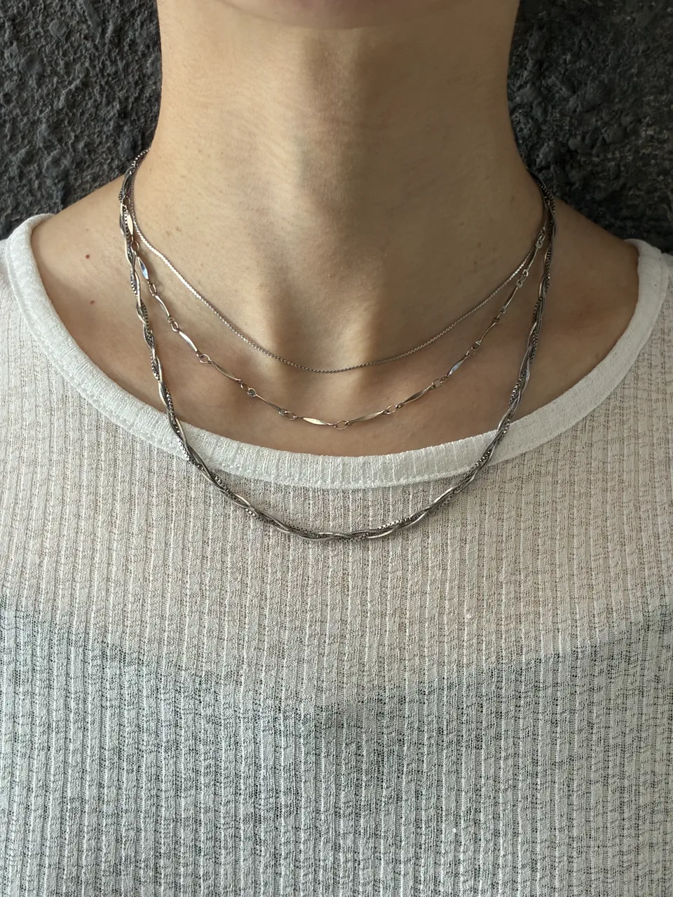 シルバー]ツイストスネークチェーンネックレス/34cm
