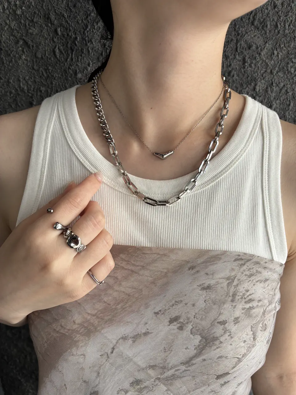 シルバー]アシンメトリーチェーンネックレス