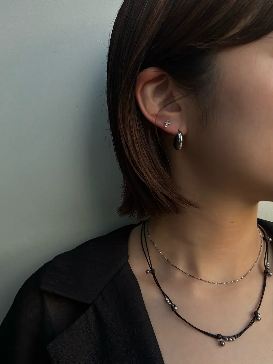 シルバー]ペブルラインピアス