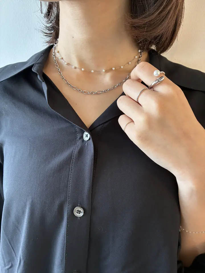 シルバー]ステーションパールネックレス