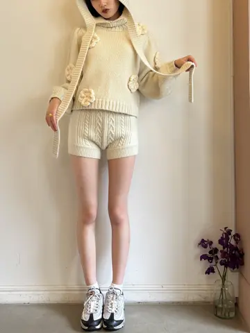 トップス HONEY MI HONEY flower puff sleeve knit HONEY MI HONEY｜立体フラワーニット｜レディース パフスリーブセーター