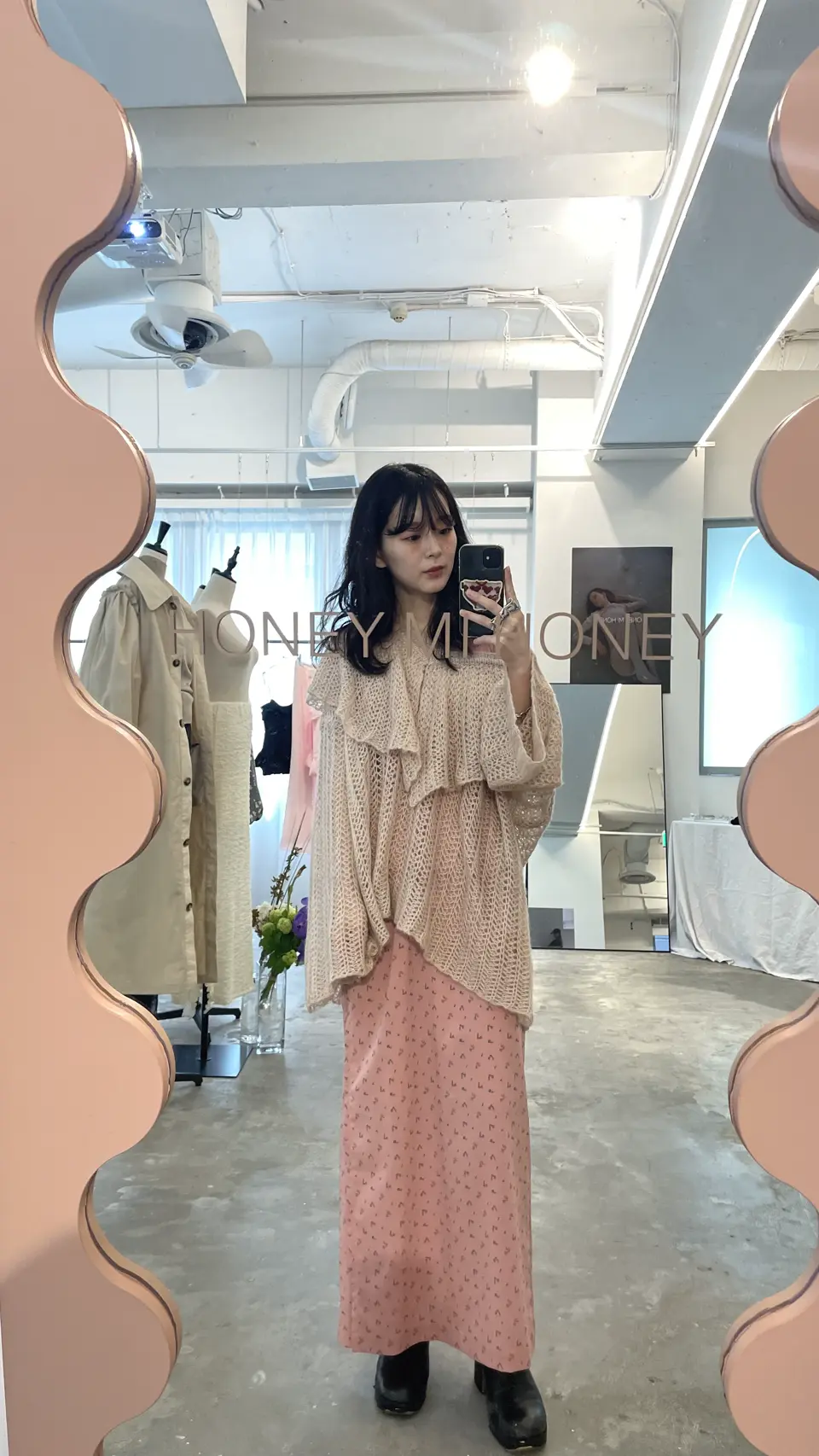 HONEY MI HONEY｜フローラルシフォンパフワンピース｜クラシカルに