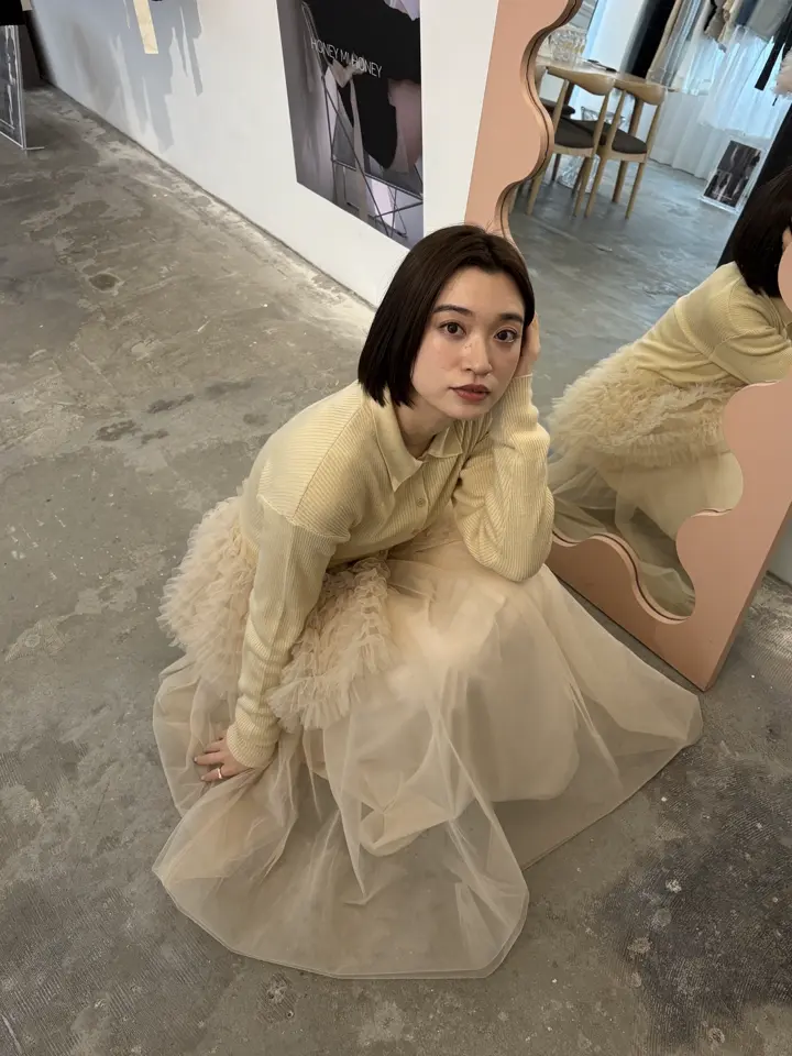 HONEY MI HONEY｜チュールペプラムポロニットカーディガン｜大人