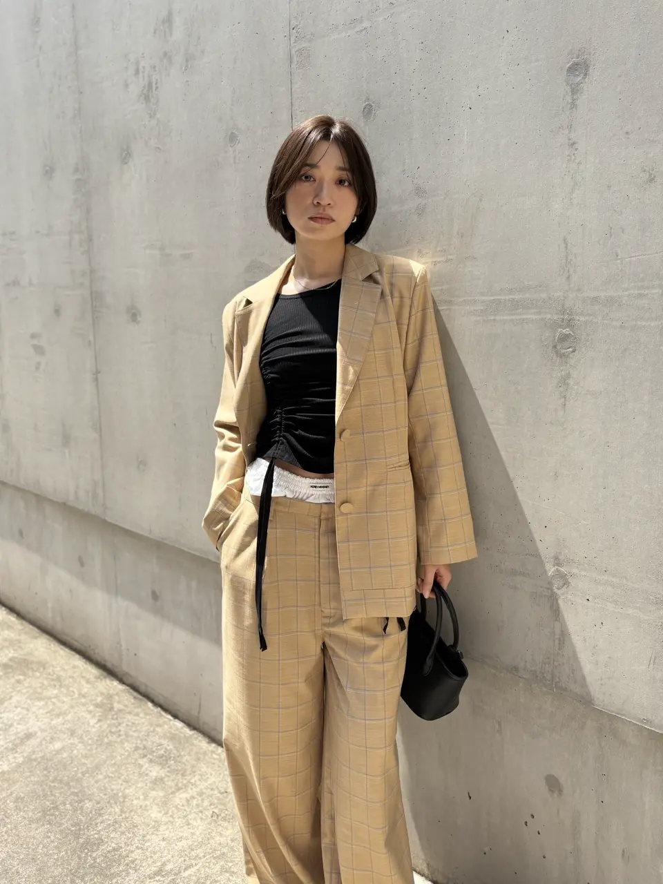 HONEY MI HONEY｜チェックダブルウエストパンツ｜遊び心とモード感を