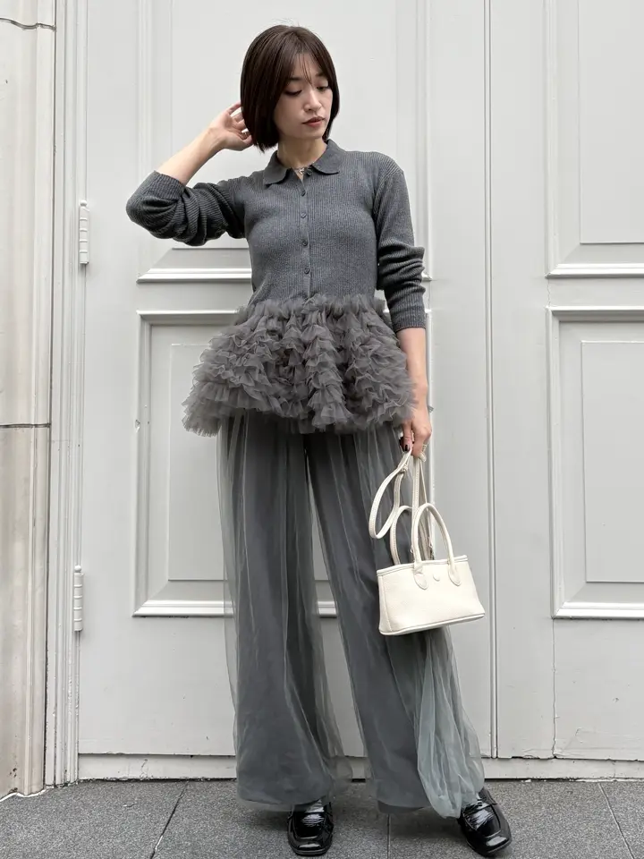 HONEY MI HONEY｜チュールペプラムポロニットカーディガン｜大人