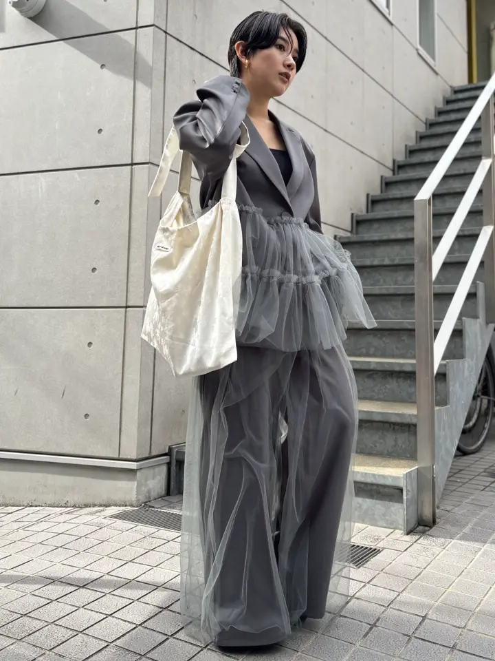 HONEY MI HONEY tulle peplum jacket ジャケット HONEY MI HONEY HONEYらしいチュールデザインのオーバーシルエット