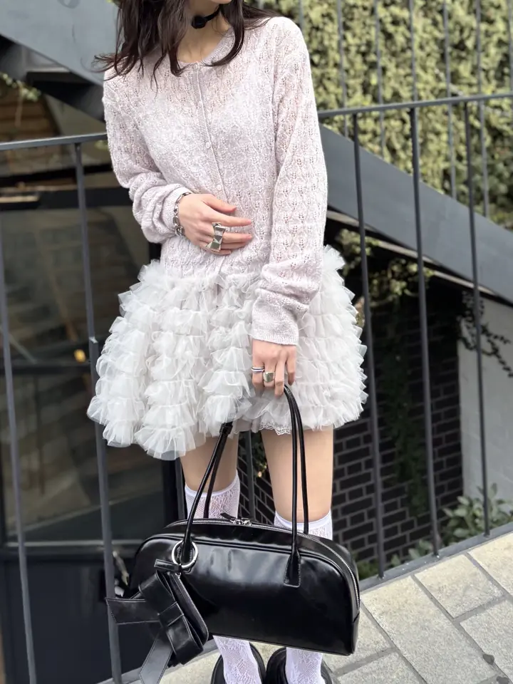 HONEY MI HONEY｜sheer mohair tulle peplum cardigan｜シアーモヘア