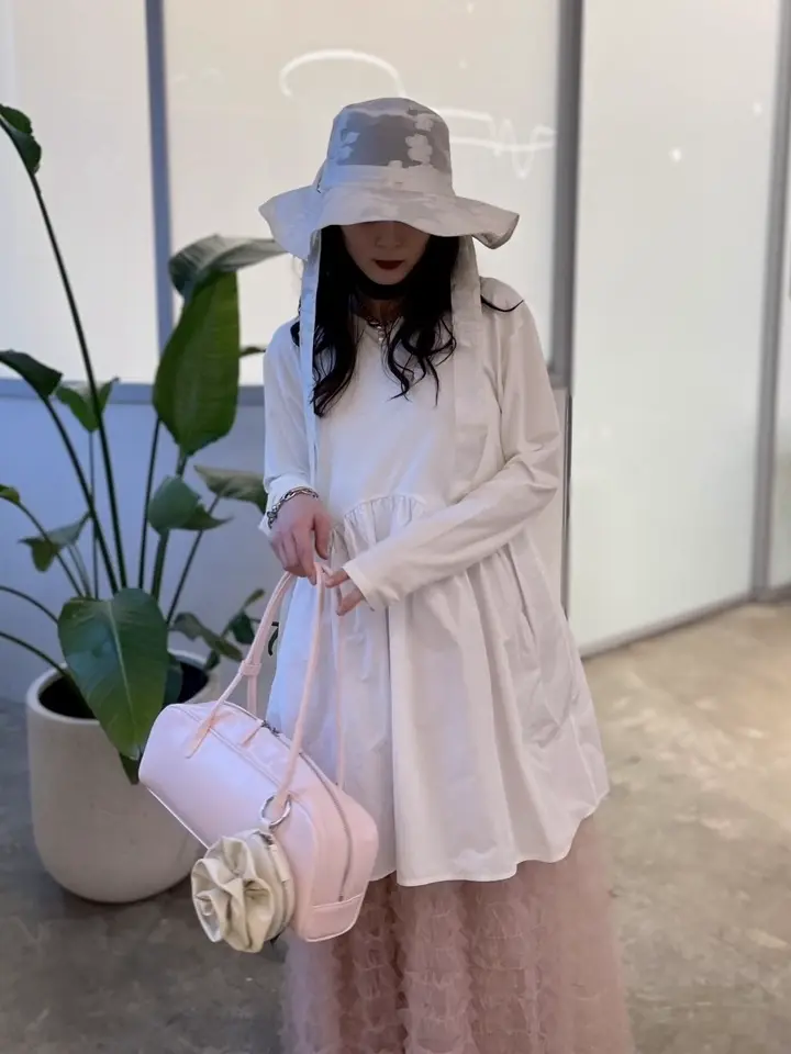 ✅HONEY MI HONEY white frill shirt HONEY MI HONEY｜taffeta frill long t-shirt｜タフタフリルロングTシャツ