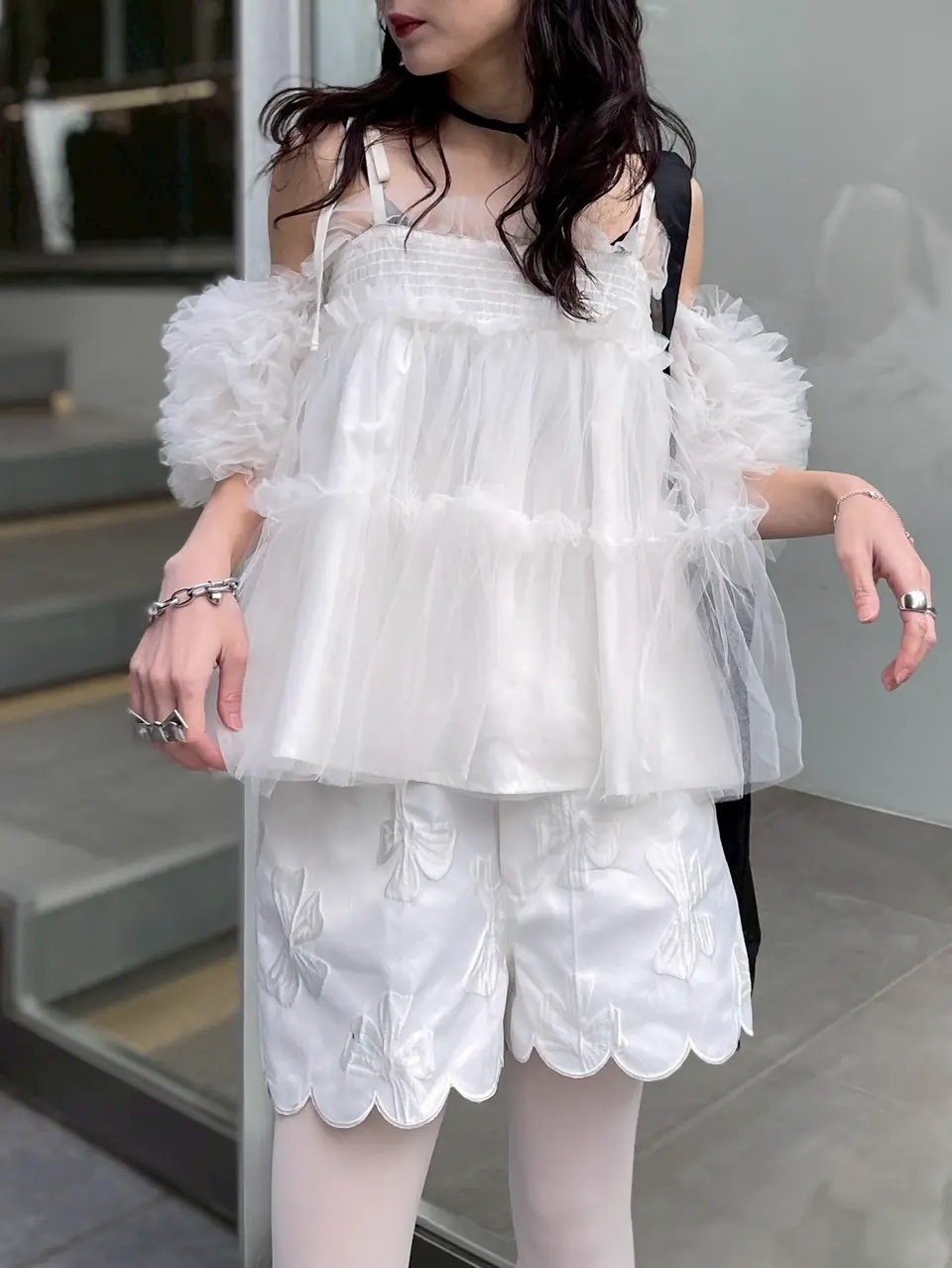 ESPRIT｜tulle puff sleeve blouse｜チュールパフスリーブブラウス