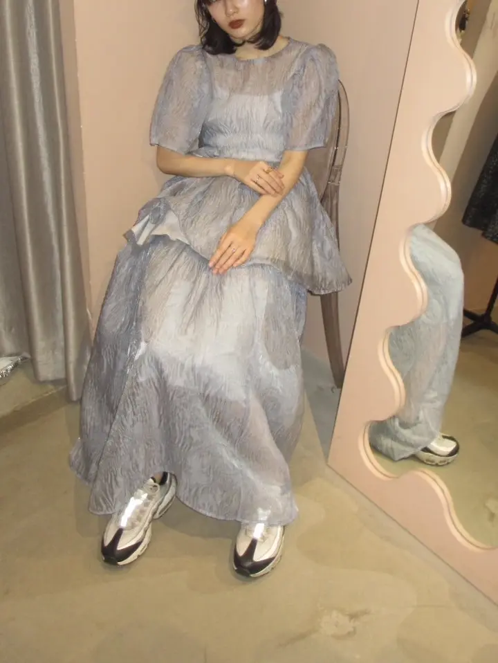 jacquard puff sleeve tunic