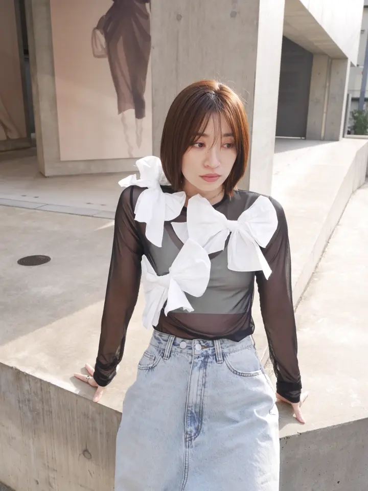 ESPRIT｜taffeta ribbon sheer tops