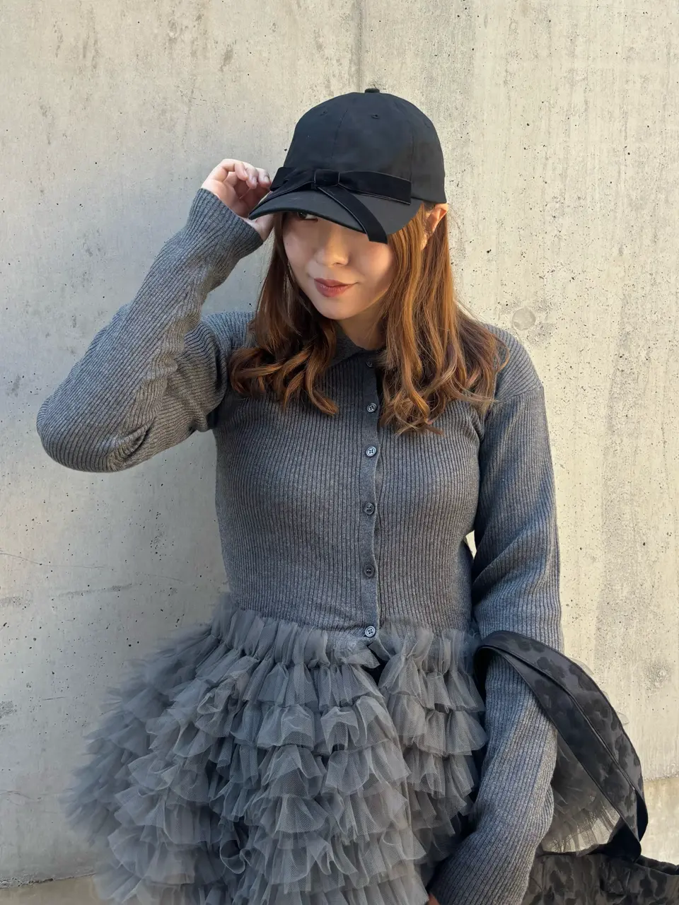 HONEY MI HONEY｜チュールペプラムポロニットカーディガン｜大人