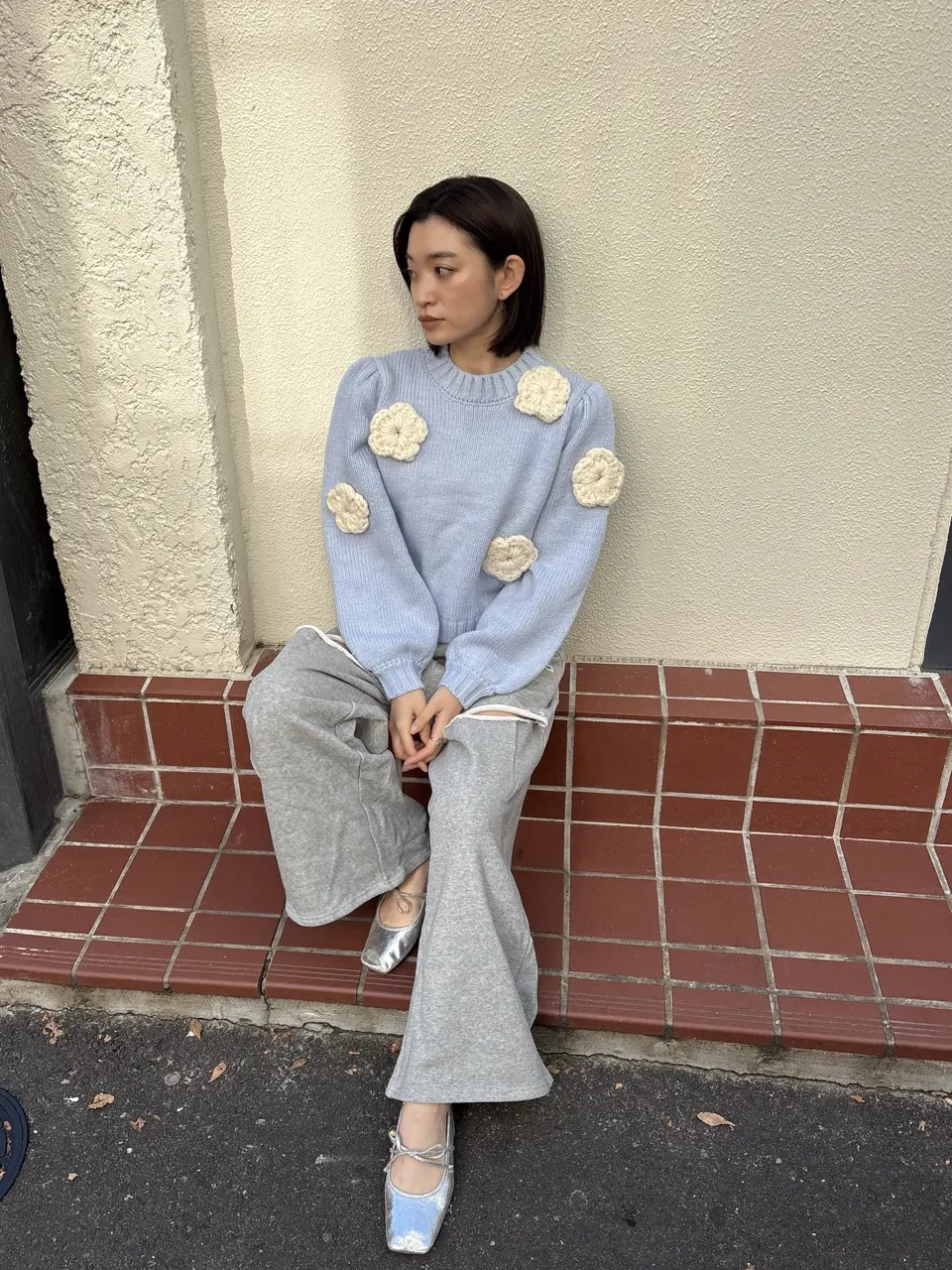 HONEY MI HONEY｜立体フラワーニット｜レディース パフスリーブセーター