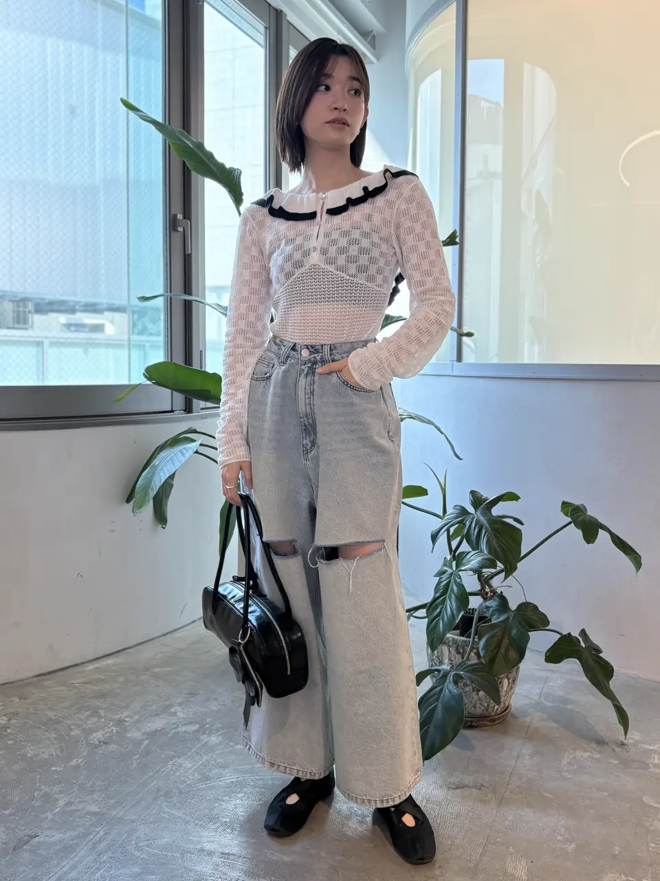 HONEY MI HONEY｜crochet frill knit bodysuit｜クロシェフリルニット