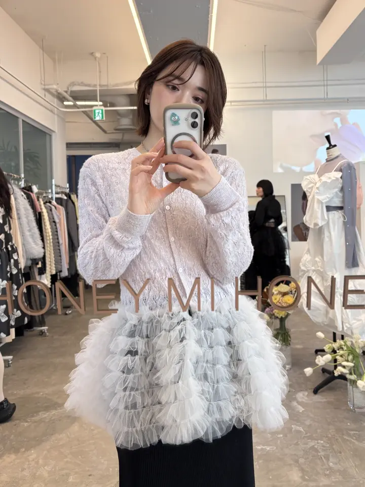HONEY MI HONEY｜sheer mohair tulle peplum cardigan｜シアーモヘア
