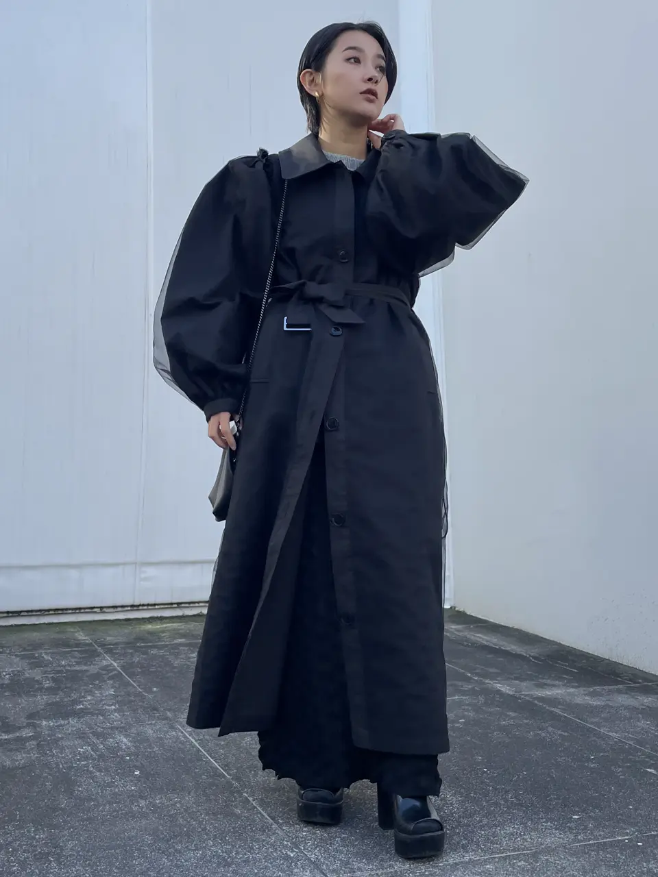 HONEY MI HONEY｜チュールレイヤードトレンチコート｜大人ガーリーな