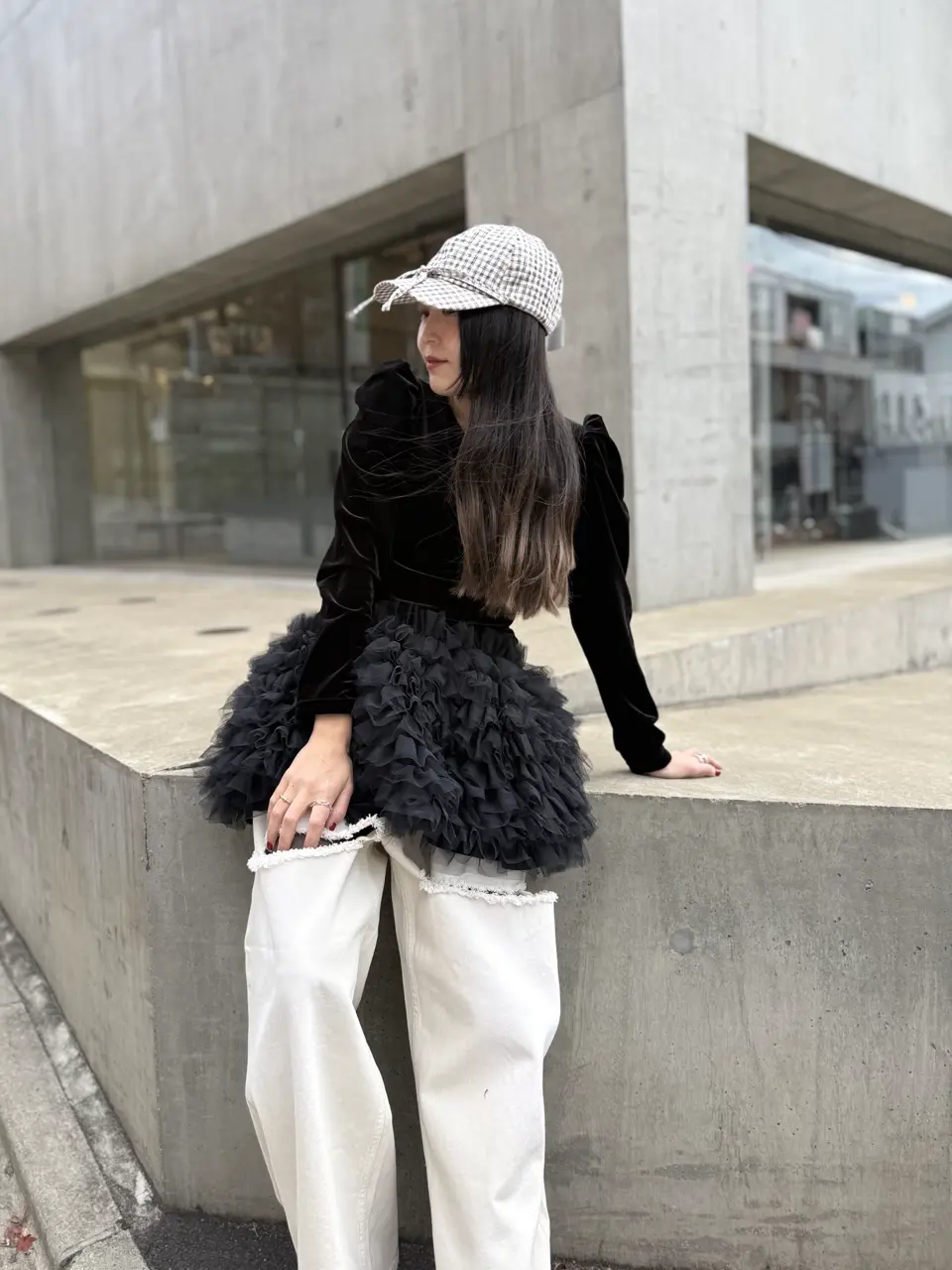 AWESOME NEEDS】BASIC BALL CAP_RIBBON_TINY CHECK HONEY.MALL