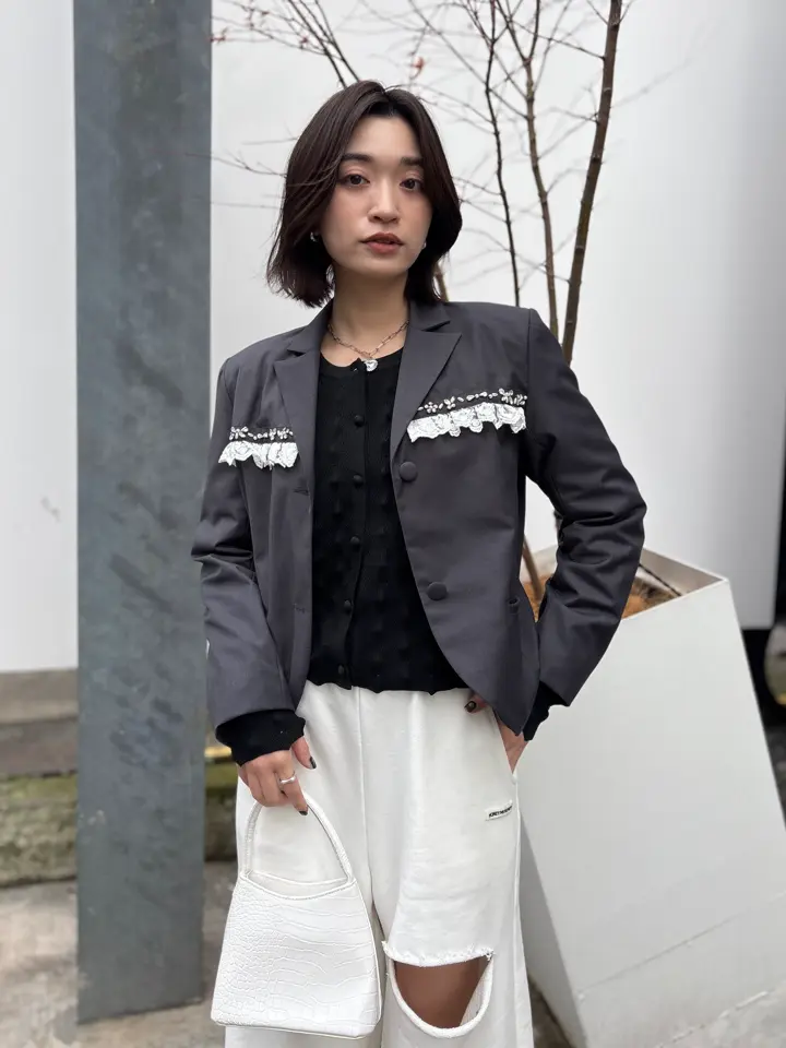 HONEY MI HONEY｜スパイキーリブパフスリーブカーディガン｜立体感で