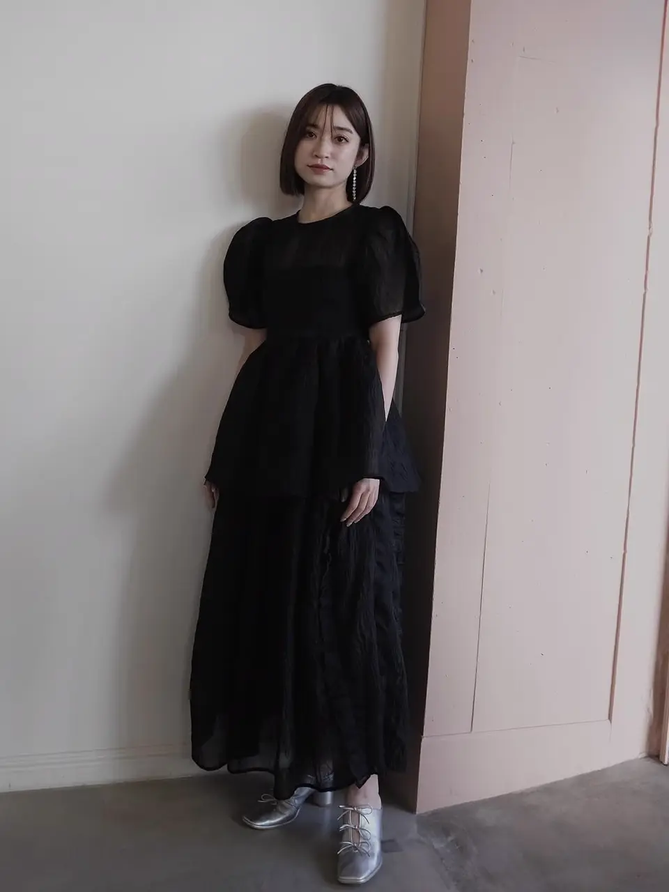 jacquard puff sleeve tunic