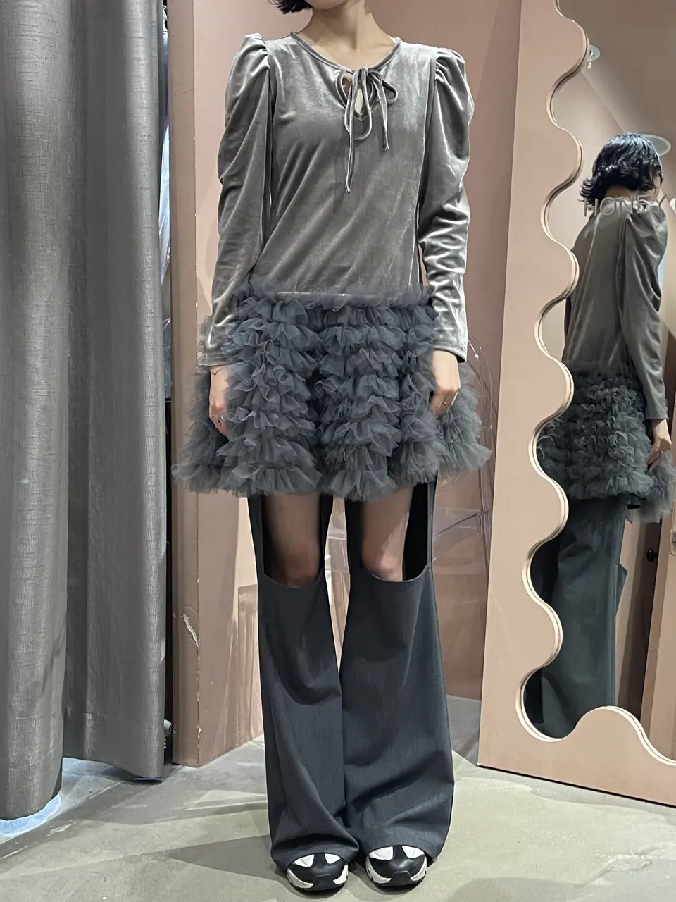 HONEY MI HONEY ハニーミーハニー｜ベロア×チュール ミニワンピース